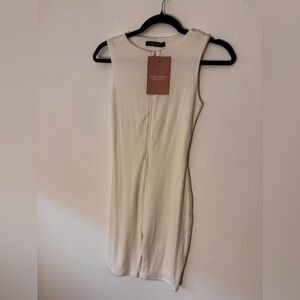 naked wardrobe Cream Sleeveless Bodysuit with Front Zipper